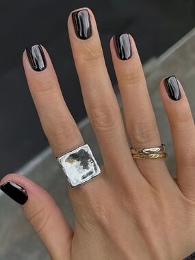 Gunmetal Silver Chrome Press On Nails Mirror Metallic Nail Set Kit